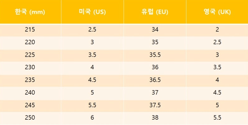 미국 신발 사이즈표